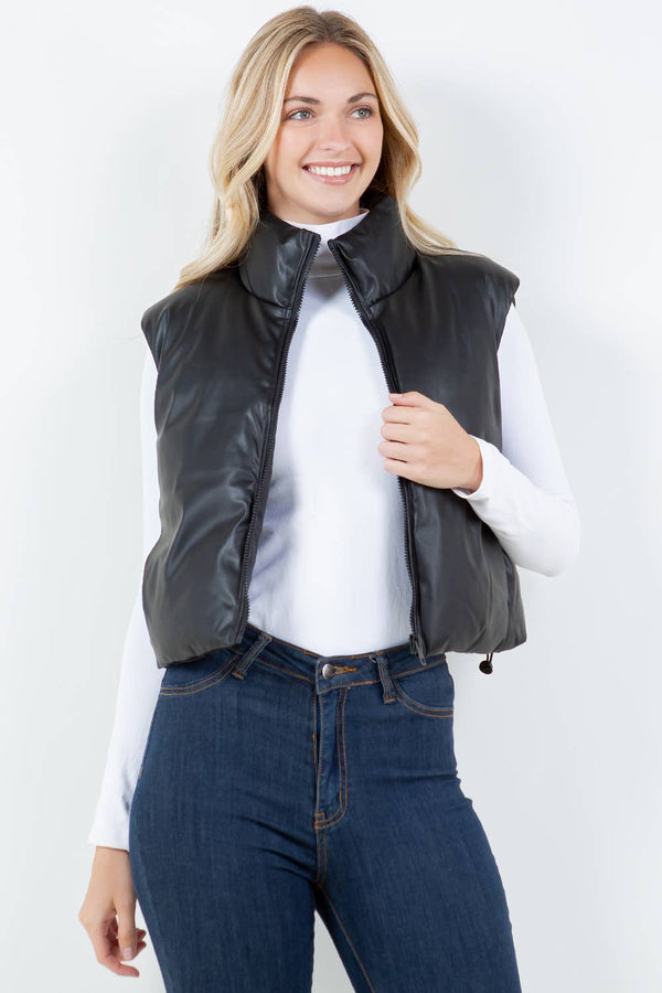 Vegan Leather Puffer Vest