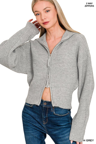 Collared Zip Up Sweater