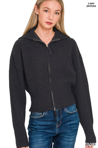 Collared Zip Up Sweater
