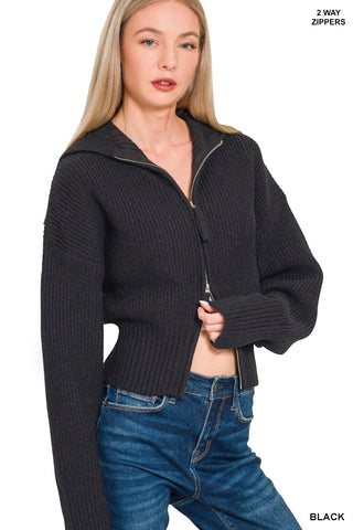 Collared Zip Up Sweater
