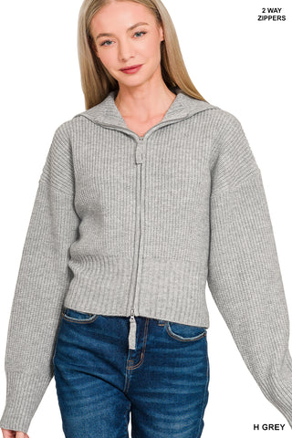Collared Zip Up Sweater