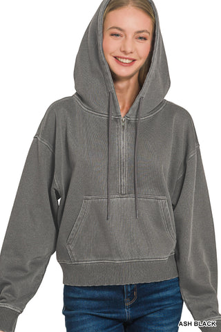 Fleece Mineral Washed Half Zip Hoodie