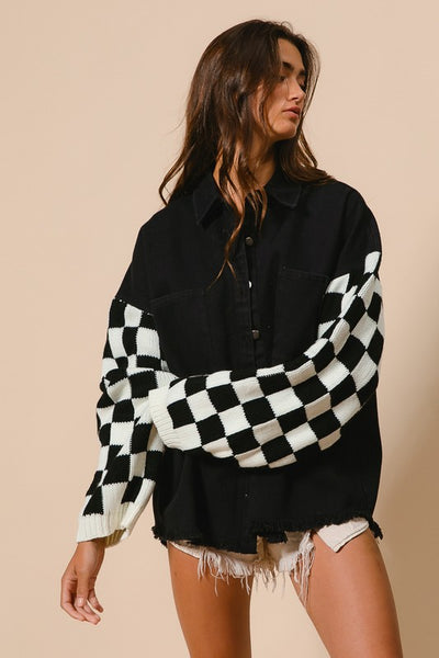 Checkered Sweater Contrast Shacket