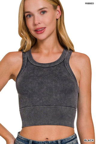 Mineral Washed Ribbed Crop Tank