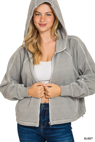 Sleet Mineral Washed zip up Fleece Hoodie