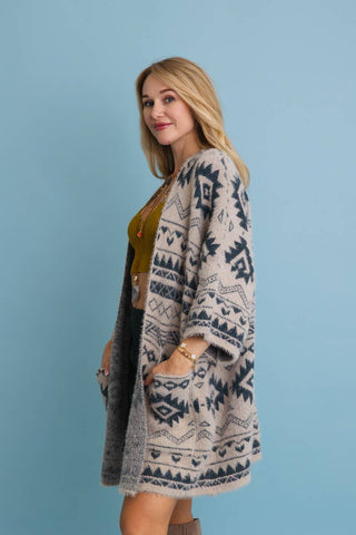 Aztec Soft Knit cardigan with Tribal Print