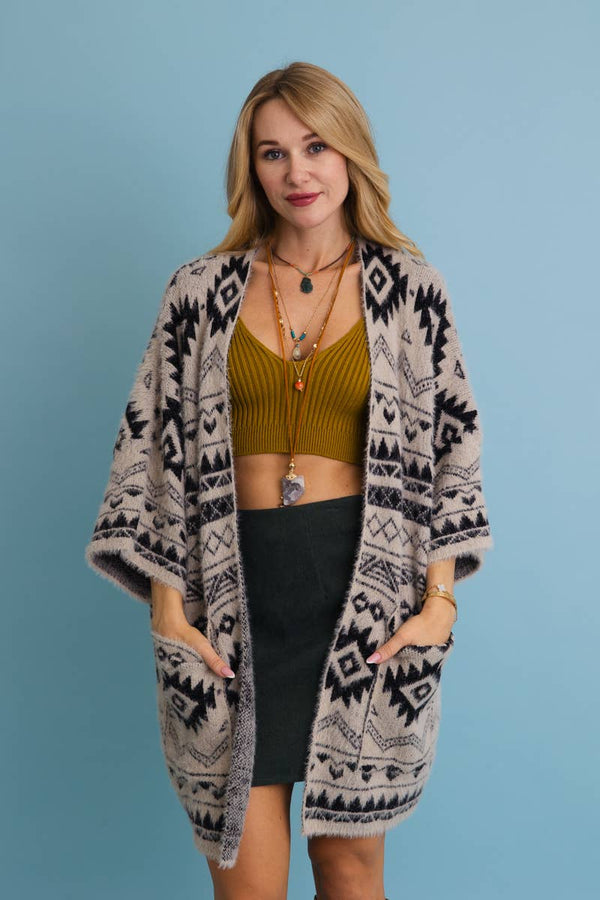 Aztec Soft Knit cardigan with Tribal Print
