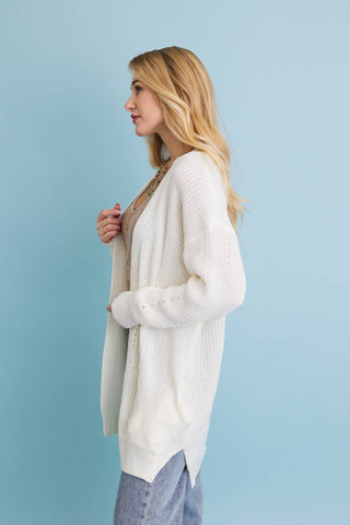 Cozy Open-Front Waffle Knit Long Cardigan