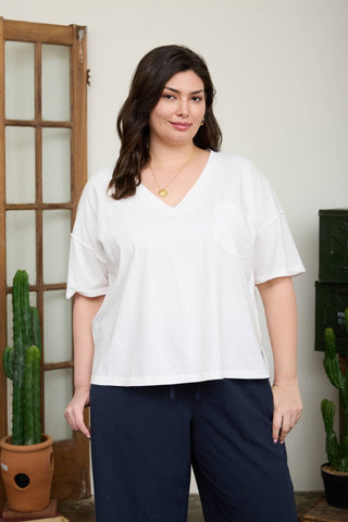 PLUS WASHED EXPOSED SEAM V NECK BOXY KNIT TOP