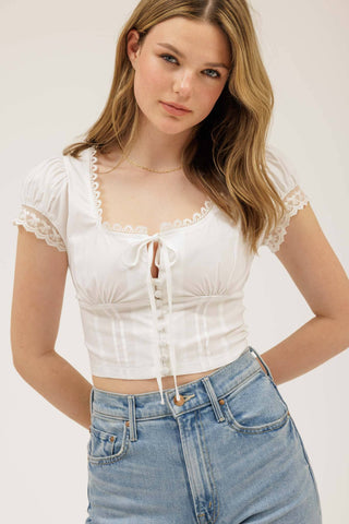 Lexi Lace trim Button Front Top
