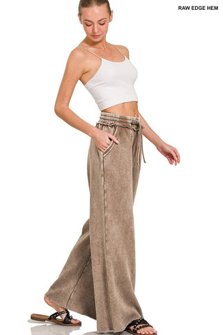 Acid wash raw hem fleece lounge pants - Rise and Redemption