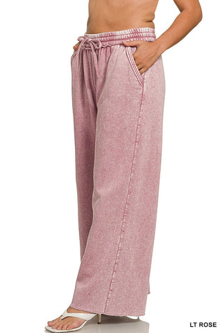 Acid wash raw hem fleece lounge pants - Rise and Redemption