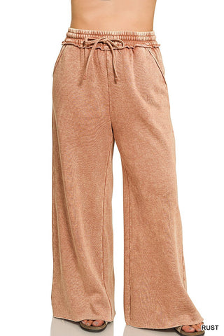 Acid wash raw hem fleece lounge pants - Rise and Redemption