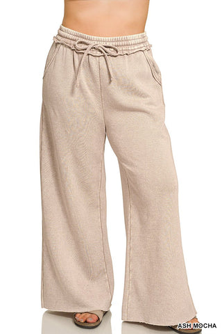 Acid wash raw hem fleece lounge pants - Rise and Redemption