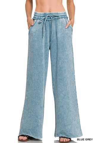 Acid wash raw hem fleece lounge pants - Rise and Redemption