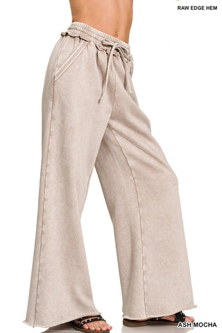 Acid wash raw hem fleece lounge pants - Rise and Redemption