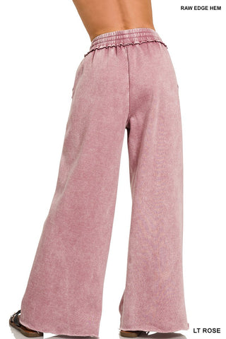 Acid wash raw hem fleece lounge pants - Rise and Redemption