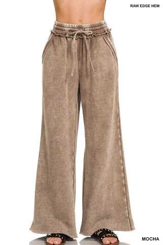 Acid wash raw hem fleece lounge pants - Rise and Redemption