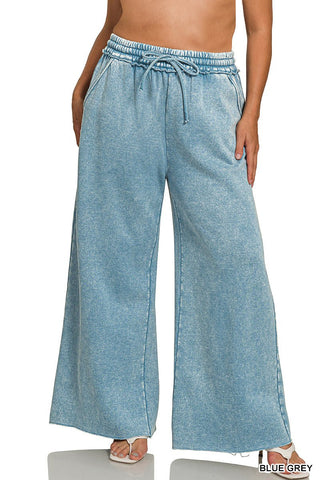 Acid wash raw hem fleece lounge pants - Rise and Redemption