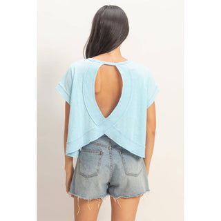 Acid Washed Cross Detail Open Back Top - Rise and Redemption