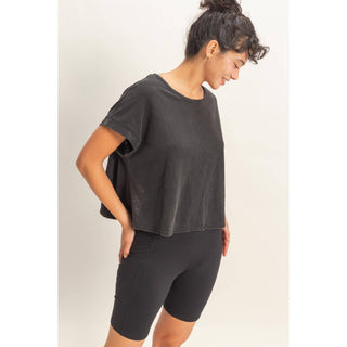 Acid Washed Cross Detail Open Back Top - Rise and Redemption