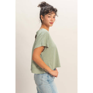 Acid Washed Cross Detail Open Back Top - Rise and Redemption