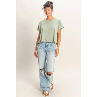 Acid Washed Cross Detail Open Back Top - Rise and Redemption