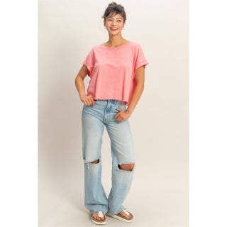 Acid Washed Cross Detail Open Back Top - Rise and Redemption