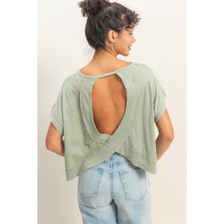 Acid Washed Cross Detail Open Back Top - Rise and Redemption