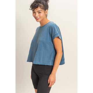 Acid Washed Cross Detail Open Back Top - Rise and Redemption