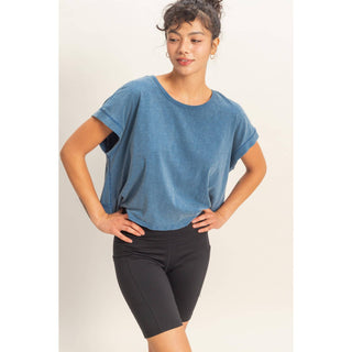 Acid Washed Cross Detail Open Back Top - Rise and Redemption