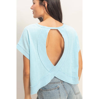 Acid Washed Cross Detail Open Back Top - Rise and Redemption