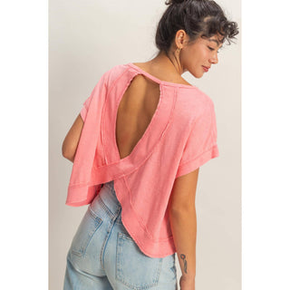 Acid Washed Cross Detail Open Back Top - Rise and Redemption