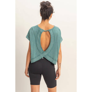 Acid Washed Cross Detail Open Back Top - Rise and Redemption