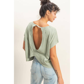 Acid Washed Cross Detail Open Back Top - Rise and Redemption