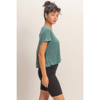 Acid Washed Cross Detail Open Back Top - Rise and Redemption