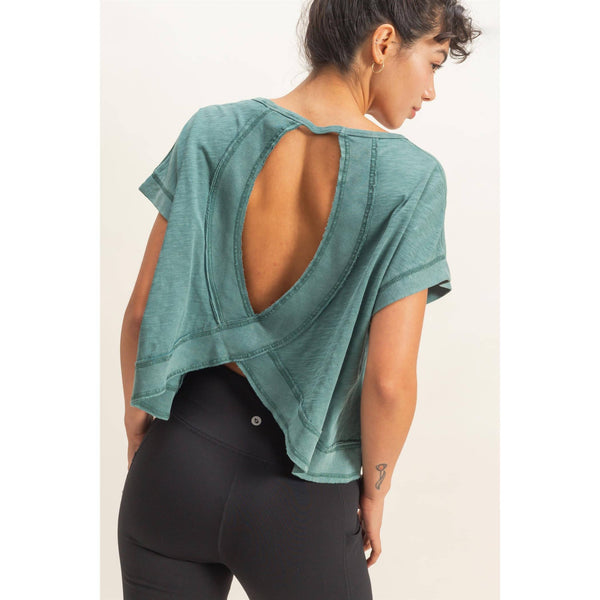 Acid Washed Cross Detail Open Back Top - Rise and Redemption