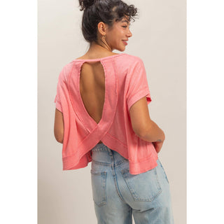 Acid Washed Cross Detail Open Back Top - Rise and Redemption