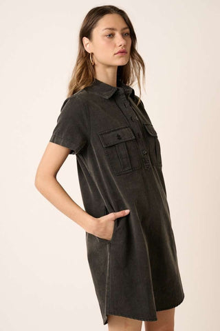 Acid Washed Denim Shirt Dress - Rise and Redemption