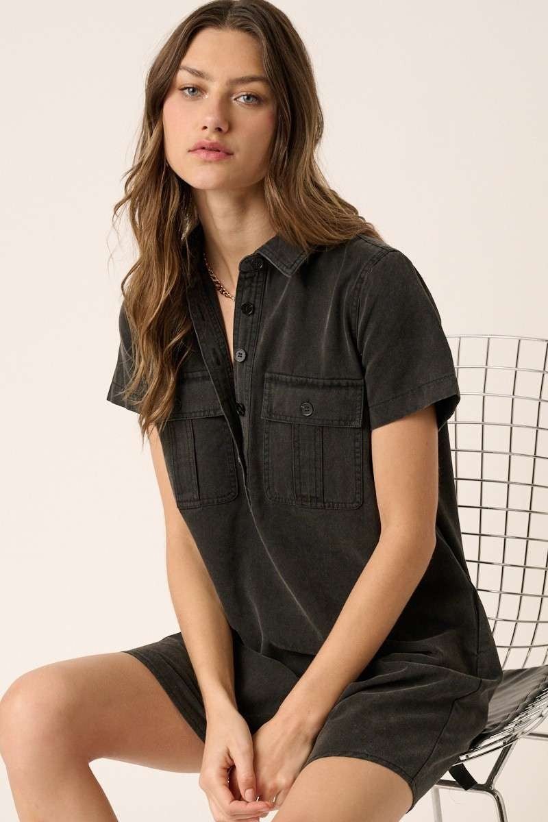 Acid Washed Denim Shirt Dress - Rise and Redemption