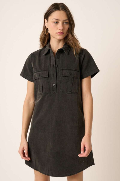 Acid Washed Denim Shirt Dress - Rise and Redemption