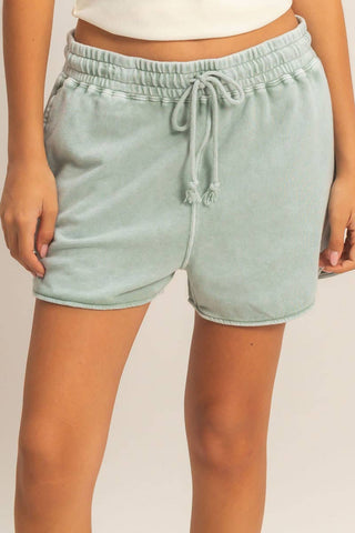 Acid Washed Elastic Waist Shorts - Rise and Redemption