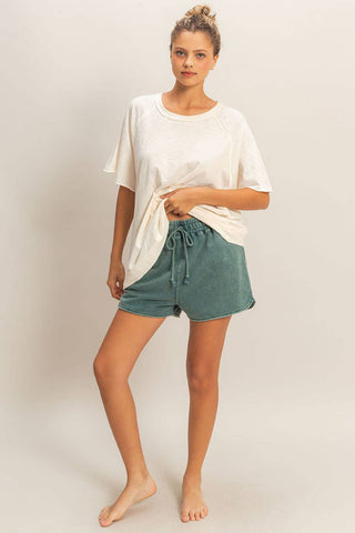 Acid Washed Elastic Waist Shorts - Rise and Redemption