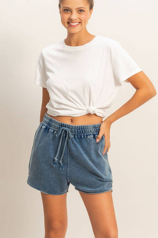 Acid Washed Elastic Waist Shorts - Rise and Redemption