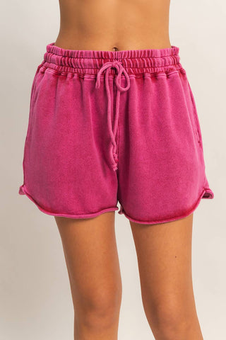 Acid Washed Elastic Waist Shorts - Rise and Redemption