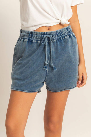 Acid Washed Elastic Waist Shorts - Rise and Redemption