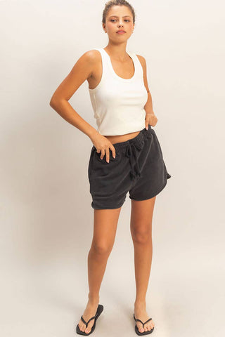 Acid Washed Elastic Waist Shorts - Rise and Redemption