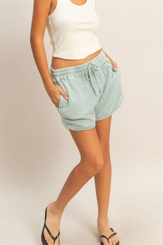 Acid Washed Elastic Waist Shorts - Rise and Redemption