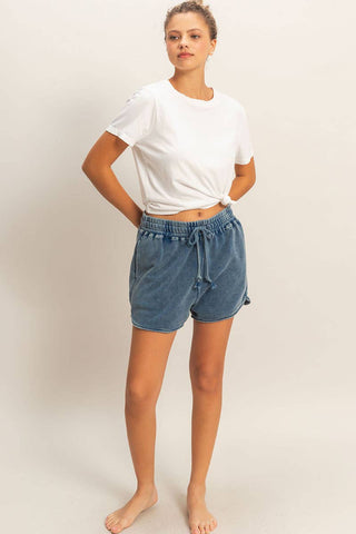 Acid Washed Elastic Waist Shorts - Rise and Redemption