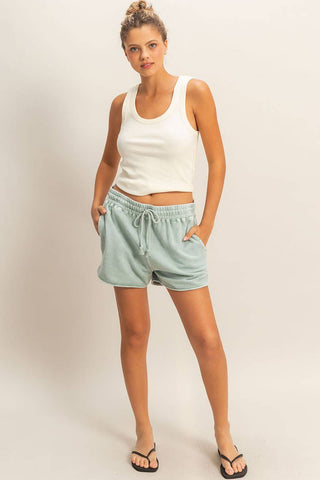 Acid Washed Elastic Waist Shorts - Rise and Redemption